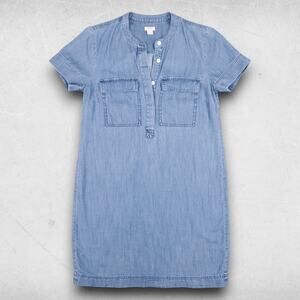 J. Crew Chambray Dress Size 2 Blue Knee Length 1/2 Button Casual Coastal Beach